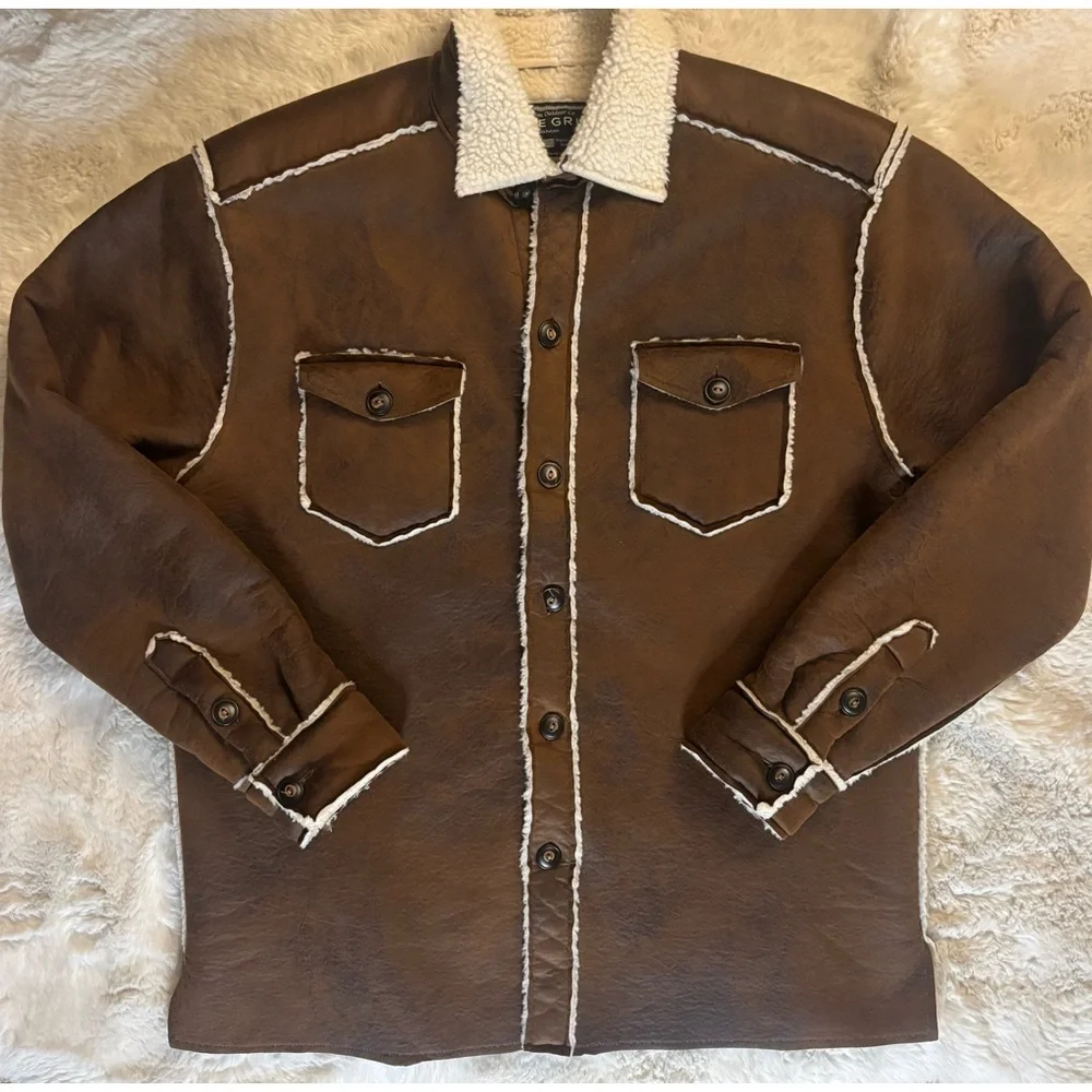 TRU GRIT VINTAGE WASHED BROWN SHERPA BUTTON JACKET SHACKET SIZE: MEDIUM